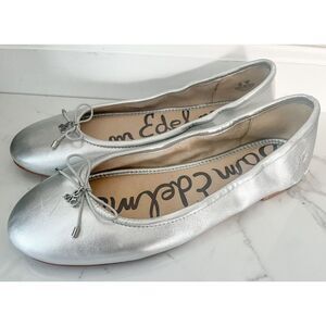 Sam Edelman Size 9WIDE Felicia Ballet Flats Silver Metallic Leather